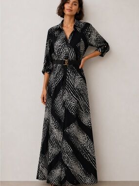 Donna Karan New York Abstract Print Belted Maxi Dress NWT Size 2